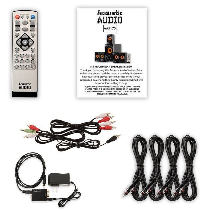 Acoustic Audio AA5170 Home 5.1 Bluetooth Speaker System with Optical Input and 4 Extension Cables N2