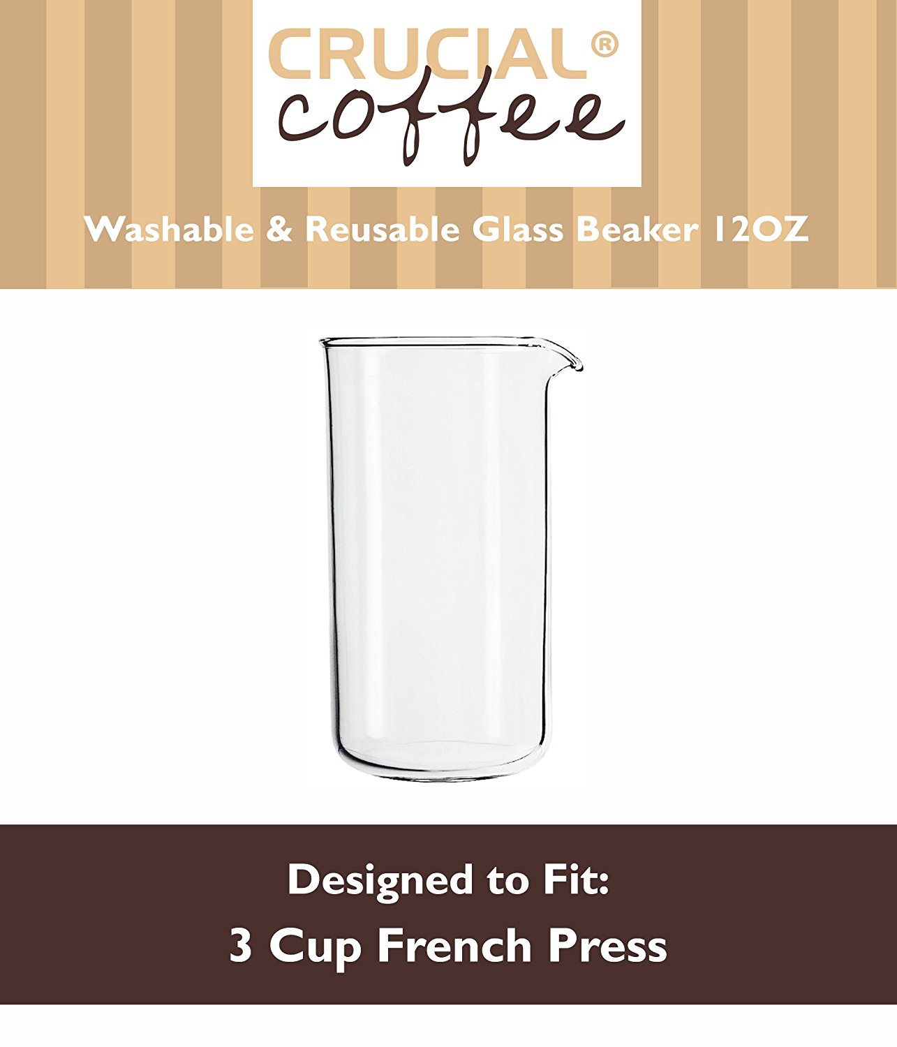 3 Cup (12 OZ) Washable & Reusable Universal Replacement French Press Glass Beaker Fits Bodum