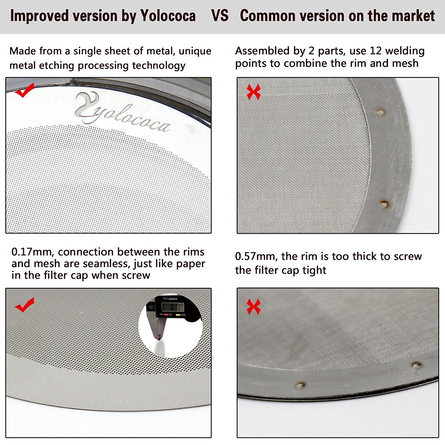 Yolococa Resusable Newest Improved Stainless Steel Coffee Filter For   5641332 