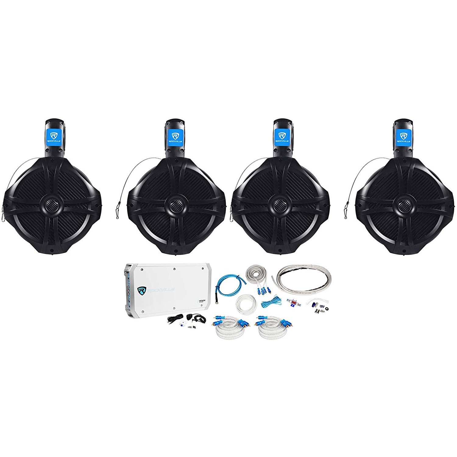 2 Pair Rockville RWB80B 8" Wakeboard Marine Speakers+6 Channel