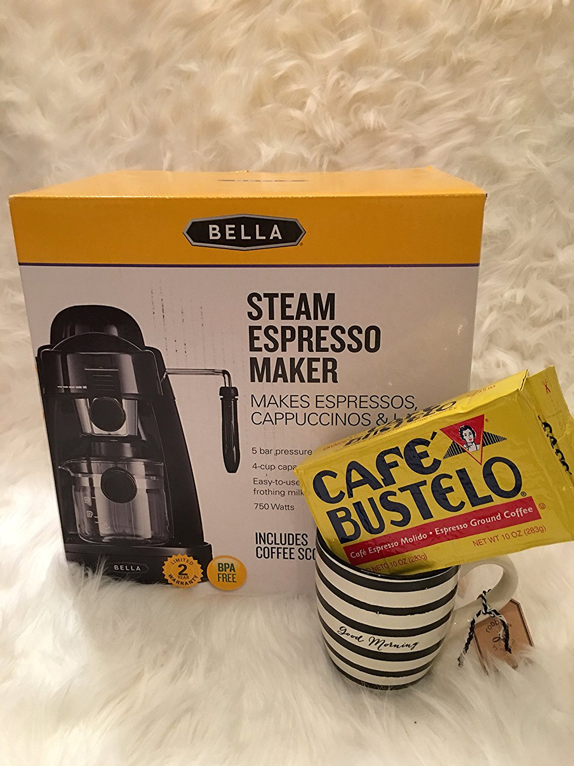 Bella Steam Espresso Maker, 12 Oz Diswasher Safe Ceramic Mug, 10 Oz