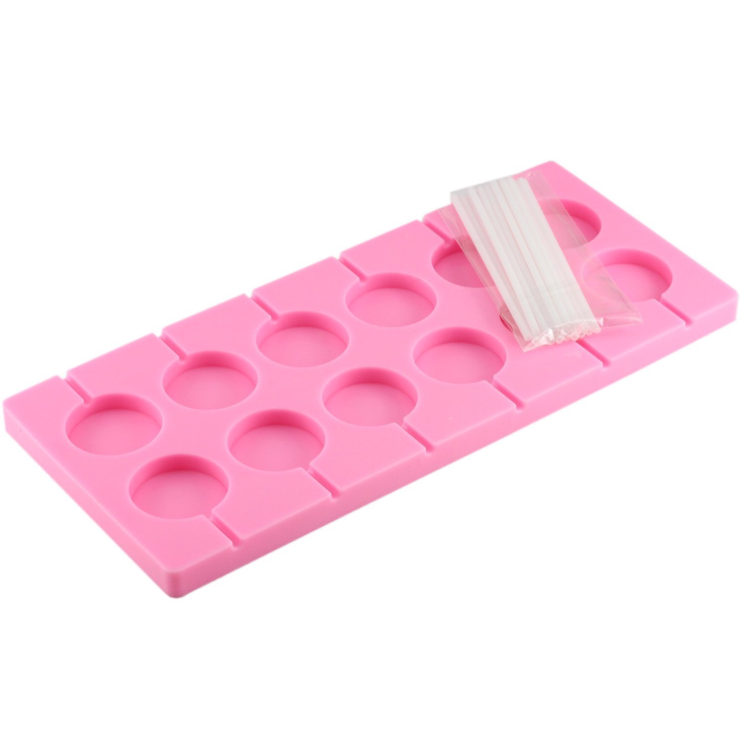 Mujaing 12-Capacity Round Silicone Lollipop Baking Hard Candy Molds N8 ...