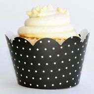 Black and White Wedding Cupcake Wrappers, Polka Dot, Filigree, Confetti Couture Party Supplies, 36