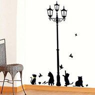 Hyalo (TM) New Hot Naughty Cats Birds and Street light Lamp Post Wall Stickers home decoation N2