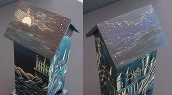 Handmade Wood Tea House Box Storage Kitchen Decor Harry Potter Tea Bag Holder N4