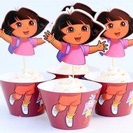12 sets cupcake wrappers and toppers Dora the explorer kids decoration N2