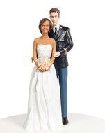 Army Military Wedding Cake Topper - Interracial African American Bride and Caucasian Groom N3