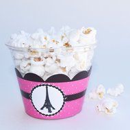 Paris Themed Cupcake Wrappers, Black and White Damask, Confetti Couture Party Supplies, 36 Wraps N6
