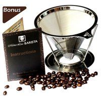 Mona Lisa Barista Pour-Over Coffee Dripper - The Reusable Stainless Steel Coffee Filter Cone and Stand (1-2 Cup... N7