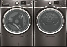 GE Diamond Gray Front Load Laundry Pair with GFWS1705HDG 27" Washer and GFDS175EHDG 27" Electric Dryer