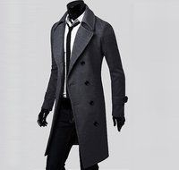 Men's Jacket,Laimeng Winter Slim Stylish Trench Coat Double Breasted Long Jacket Parka (M, Khaki) N10