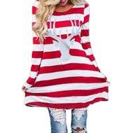 Hot Sale,Laimeng Women Cotton blend Fashion Stripe Dress Round Collar Christmas Elk Long Sleeve Casual Dress (... N2