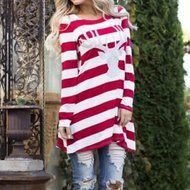 Hot Sale,Laimeng Women Cotton blend Fashion Stripe Dress Round Collar Christmas Elk Long Sleeve Casual Dress (... N3