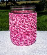 Hand Crocheted Pint Mason Jar Drinking Glass Cozies, tropical Florida colors, set of 4 N3