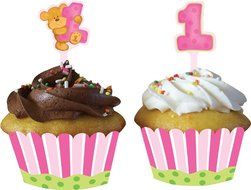 Creative Converting Bears First Birthday Cupcake Wrappers with Picks, Pink N3