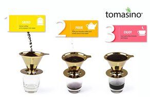 Tomasino Premium Collection - Titanium coated Stainless Steel Pour Over Coffee Filter Gold Edition Brewer Drip... N3