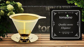 Tomasino Premium Collection - Titanium coated Stainless Steel Pour Over Coffee Filter Gold Edition Brewer Drip... N4
