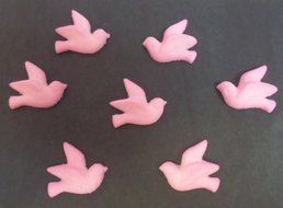 12pk Edible Shimmer Wedding Baptism Pink Doves Cake / Cupcake Sugar Decoration Toppers