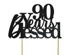 All About Details Black 90-Years-Blessed Cake Topper N3