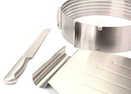 Bekith 3 Piece Stainless Steel Mousse Mould Layer Cake Slicer Kit, Silver N2