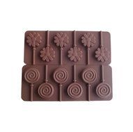 Wocuz 6 Cavity Swirl Lollipop Flower Shape Silicone Chocolate Candy Mold with Sticks 2pcs /Set N4