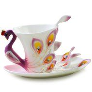 Yulinglong purple Peacock tea coffee cup and saucer Made in Jingdezhen N2