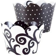 Black and White Wedding Cupcake Wrappers, Polka Dot, Filigree, Confetti Couture Party Supplies, 36 N5