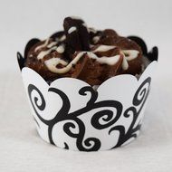 Black and White Wedding Cupcake Wrappers, Polka Dot, Filigree, Confetti Couture Party Supplies, 36 N6