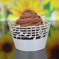 Anself 50Pcs Lace Muffin Case Cupcake Paper Cup Liner, Music Notes Staff Pattern N10