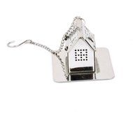 House Teahouse Shape Tea Infuser Strainer with Tray Silver N2