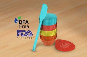 Set Of 24 Premium Silicone Baking Cups With BONUS Silicone Scraper &amp; Silicone Spatula &ndash;For Perfectly Baked, Mouth...