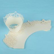 FENICAL Filigree Vine Cross Paper Cake Cupcake Wrappers Cupcake Holder Wedding Party Decor 50pcs (White)