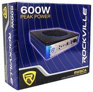 Rockville RW8CA 8" 600 Watt Under-Seat Slim Amplified Car Subwoofer +Wire Ki N6