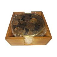 Rounded Pure Brass around Coasters &amp; Water Buffalo Horn Inlay Coasters Unique Designer Handicraft Gift Set ( 4... N2