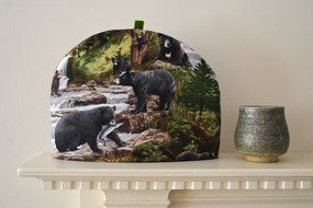 Artisanal Tea Cozy with Black Bears &amp; Forest Scene - 4 Sizes