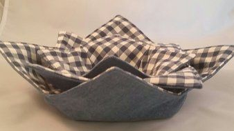 Microwave Bowl Cozy Denim/ Soldier Blue Gingham 3 pc. Set N3