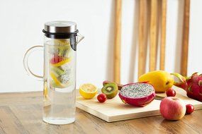 Perlli Fruit Infusion Glass Pitcher - Quality Borosilicate Glass - Stainless Steel Lid - Includes Fruit Infuser... N7