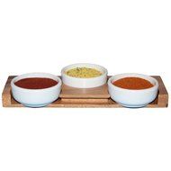 Woodard &amp; Charles 4 Piece Acacia Wood Ceramic Pinch Bowl Set, 9" x 3" x .75"