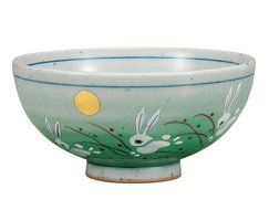 Kutani Pottery Rabbit bowl Green from Japan K4-264