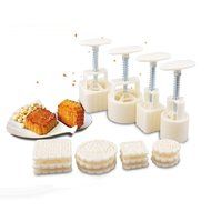 4 Sets Mid-Autumn Festival Party DIY Moon Cake Mold With 12pcs Mode Stamps(White) N7