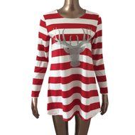 Hot Sale,Laimeng Women Cotton blend Fashion Stripe Dress Round Collar Christmas Elk Long Sleeve Casual Dress (... N5