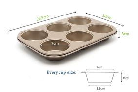 Ankai Premium Muffin Pan,6 Cups Non-Stick Heavy Carbon Steel Baking Pan,Champagne gold coating N2