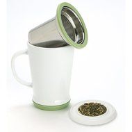 casaWare Tilt and Drip Tea Infuser Ceramic Mug, 14-Ounce (Matcha Green) N14