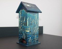 Handmade Wood Tea House Box Storage Kitchen Decor Harry Potter Tea Bag Holder N5