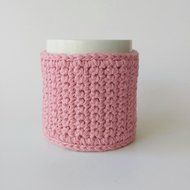 Cotton Coffee Cup Cozy Pink Bling Button N2