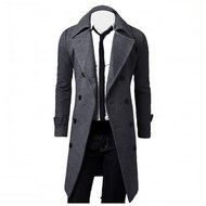Men's Jacket,Laimeng Winter Slim Stylish Trench Coat Double Breasted Long Jacket Parka (M, Khaki) N12