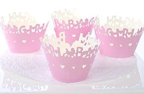 It&#039;s a Girl Laser Cut Cupcake Covers 24 Baby Shower Pink