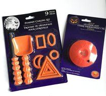Bundle 9 Piece Pumpkin Carving Kit Tool Set Halloween Party Stencils Cutter Scooper and 1 LED Strobe Light N2