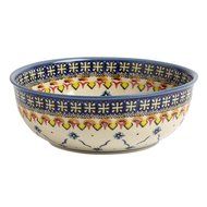 Ceramika Wiza Genuine Polish Pottery Blue Linked Florals Mixing Bowl, 8-Inch N2