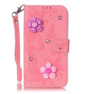 iPhone 7 Case, iPhone 7 Wallet Case,PHEZEN Beauty Luxury Handmade Rose Flower Butterfly Bling Diamond PU Leather... N18